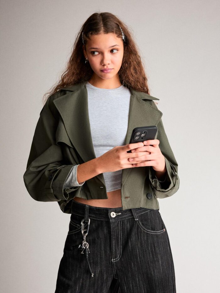 KISA BALON EFEKTLİ TRENÇKOT CEKET