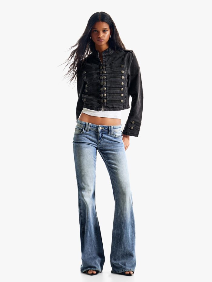 DÜŞÜK BEL NAKIŞLI FLARE FİT JEAN