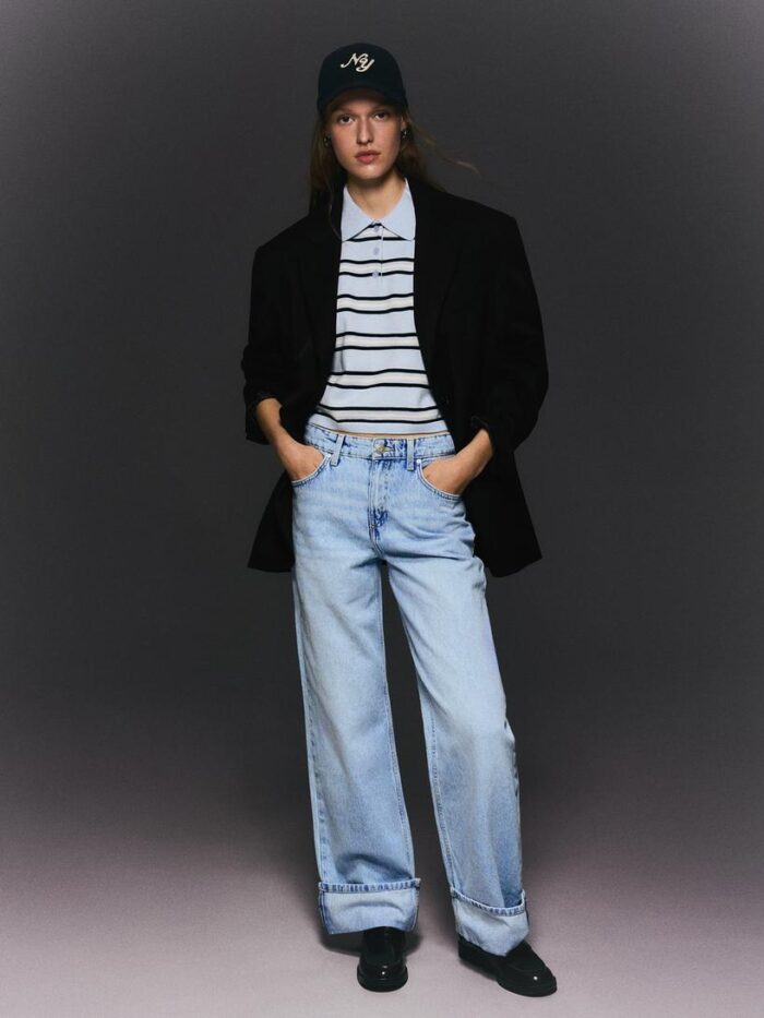 YÜKSEK BEL STRAIGHT FIT GENİŞ PAÇA KIVRIK PAÇALI JEAN