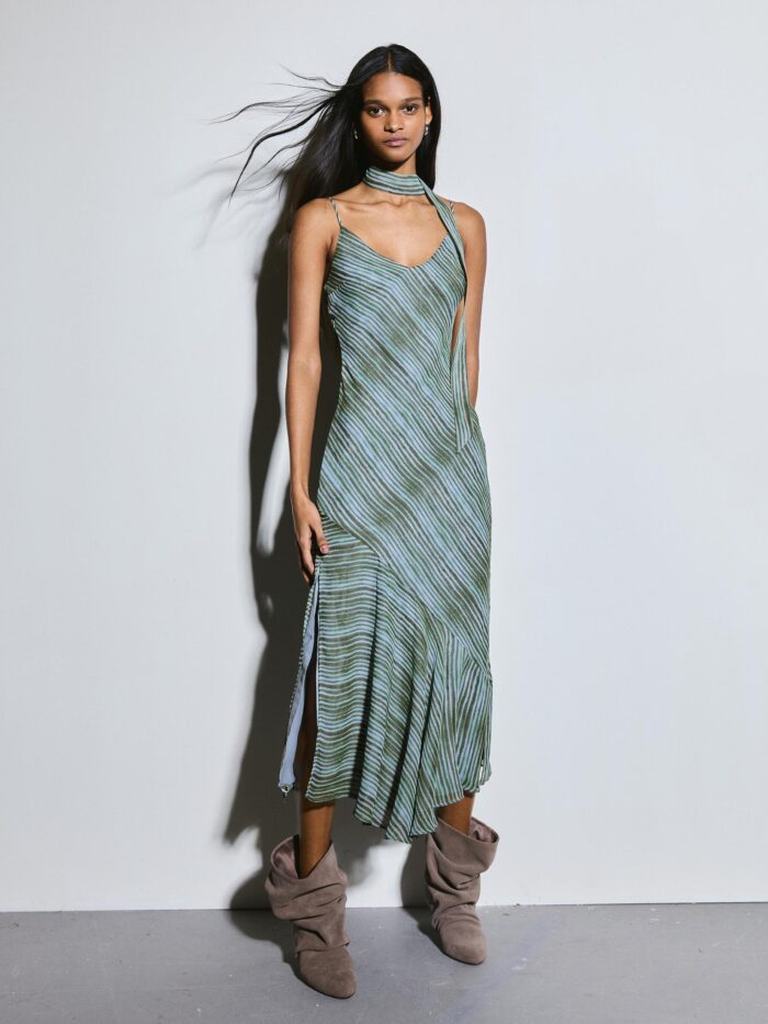 TURKUAZ MİNİ FULAR ELBİSE