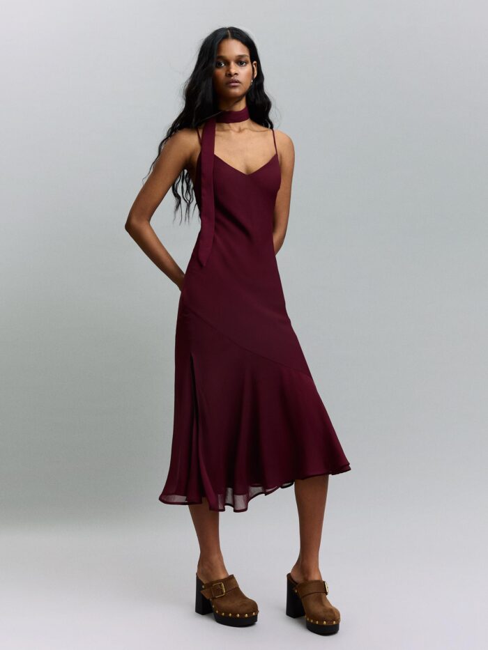 KIRMIZI MİNİ FULAR ELBİSE