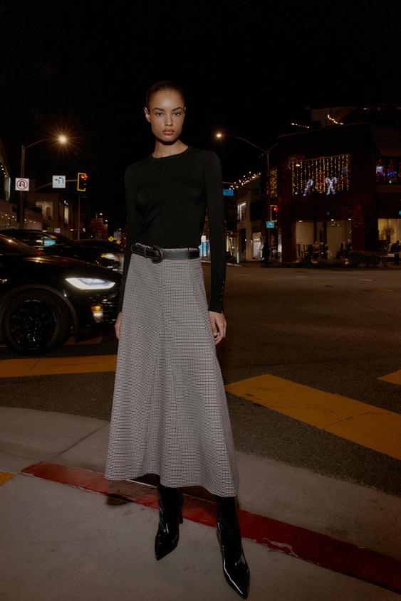 KARELİ KEMERLİ MİDİ ETEK