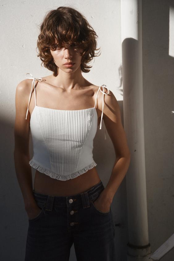 KORSE TARZI POPLİN CROP TOP