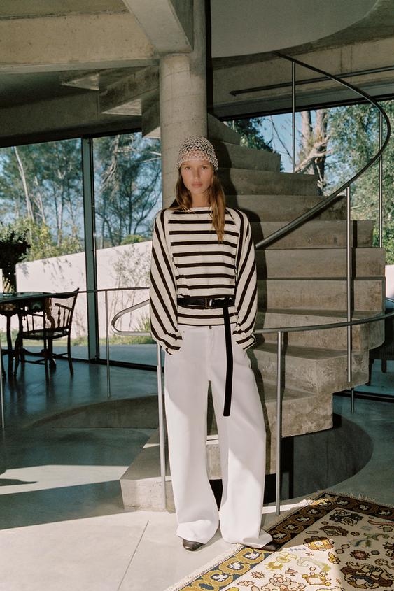 ÇİZGİLİ PAMUKLU VE KETEN T-SHIRT