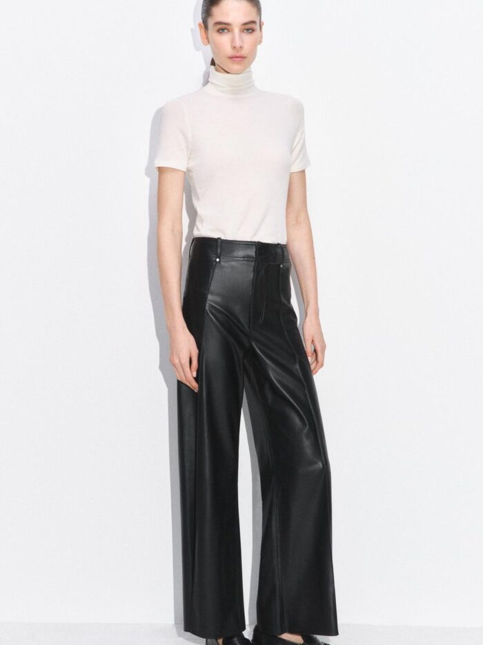 SUNİ DERİ TAILORED GENİŞ PAÇA ZW KOLEKSİYONU PANTOLON