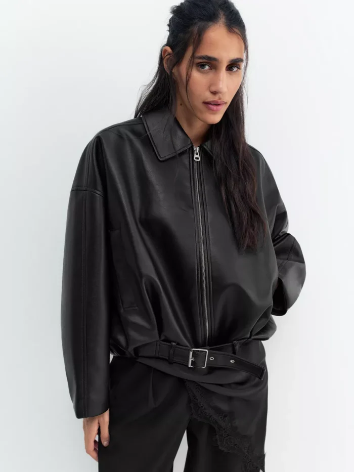 SİYAH SUNİ DERİ BALON CEKET