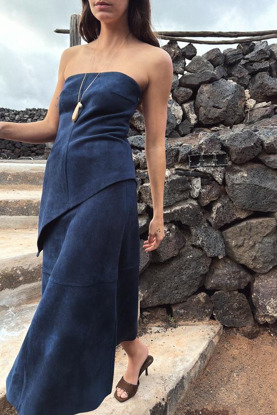 DONUK MAVİ ASİMETRİK SUNİ SÜET TOP