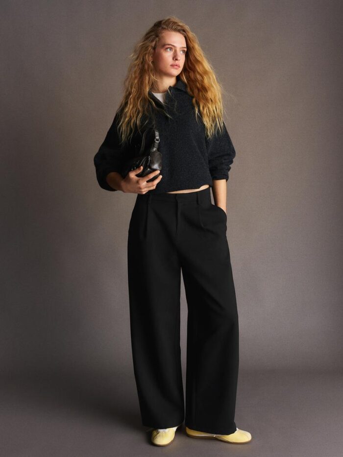 SİYAH RENK ÇİFT KUMAŞLI HACİMLİ PANTOLON