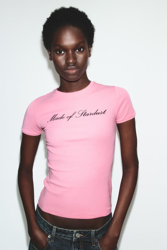 PEMBE YAZILI T-SHIRT