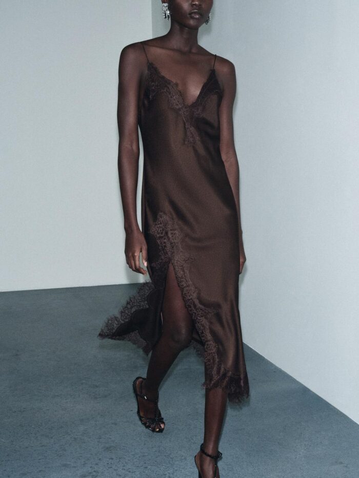 SATEN YÜZEYLİ DANTEL ELBİSE ZW COLLECTION