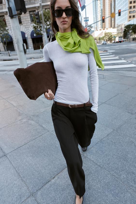 SİYAH KEMERLİ PENSLİ PANTOLON