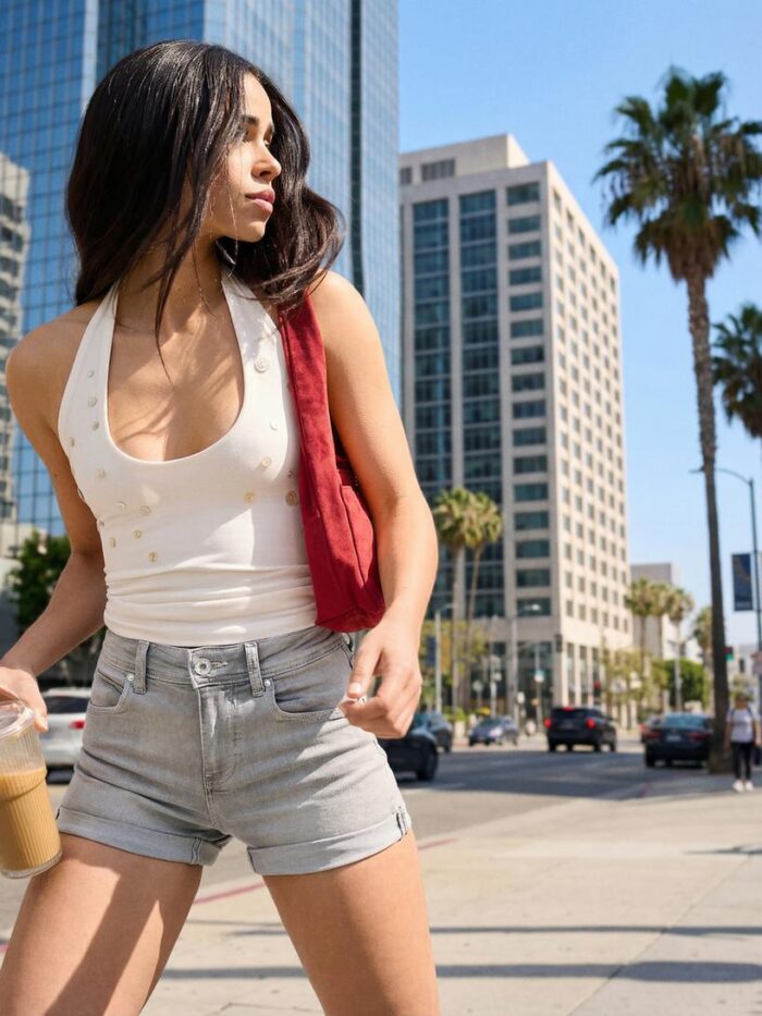 GRİ RENK DENİM PAÇASI KATLAMALI ŞORT