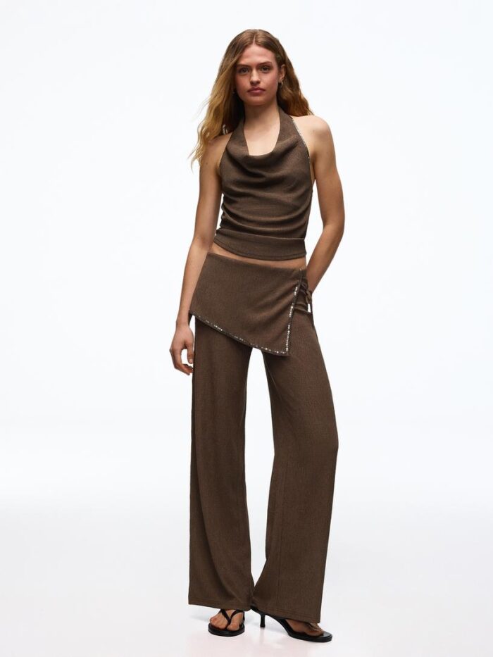 KAHVERENGİ PULLU HALTER TOP