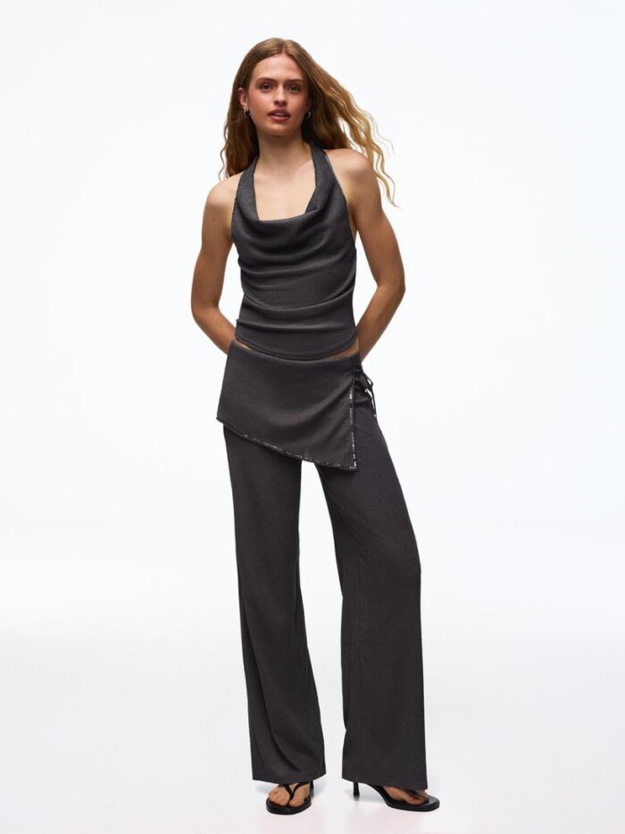 KOYU GRİ PULLU HALTER TOP