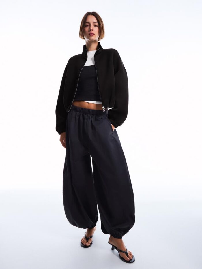 BALOM KESİM SENTETİK KAUÇUK KUMAŞ FERMUARLI SWEATSHİRT