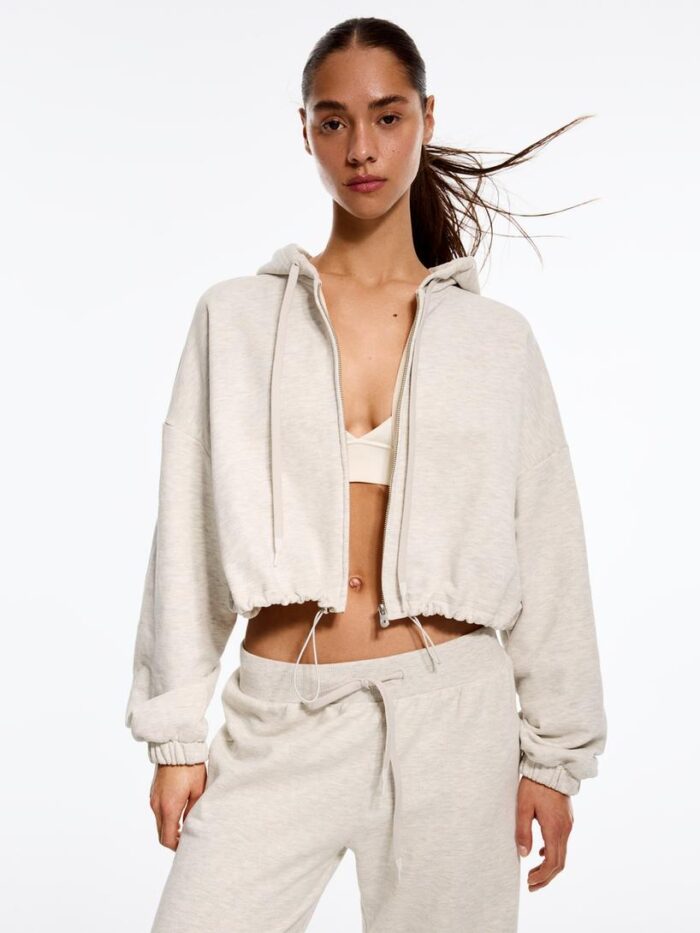 BALON KESİM FERMUARLI KAPÜŞONLU SWEATSHİRT