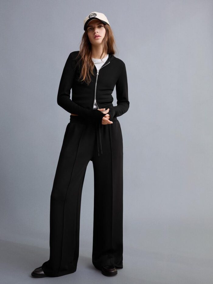 SİYAH RENK KAPÜŞONLU MODAL FERMUARLI SWEATSHİRT