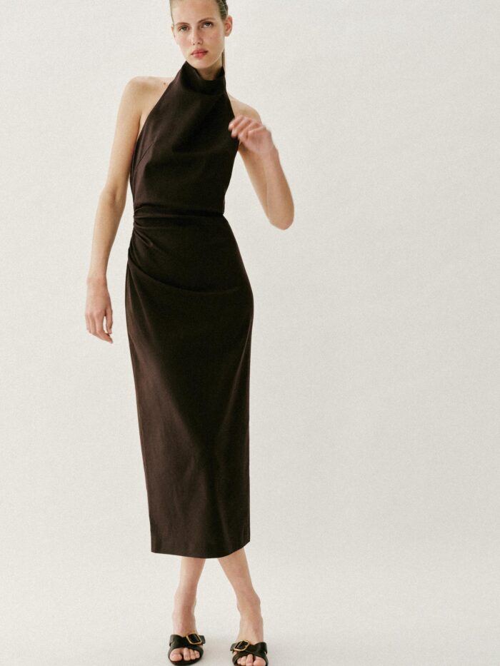 KETEN HALTER MİDİ ELBİSE