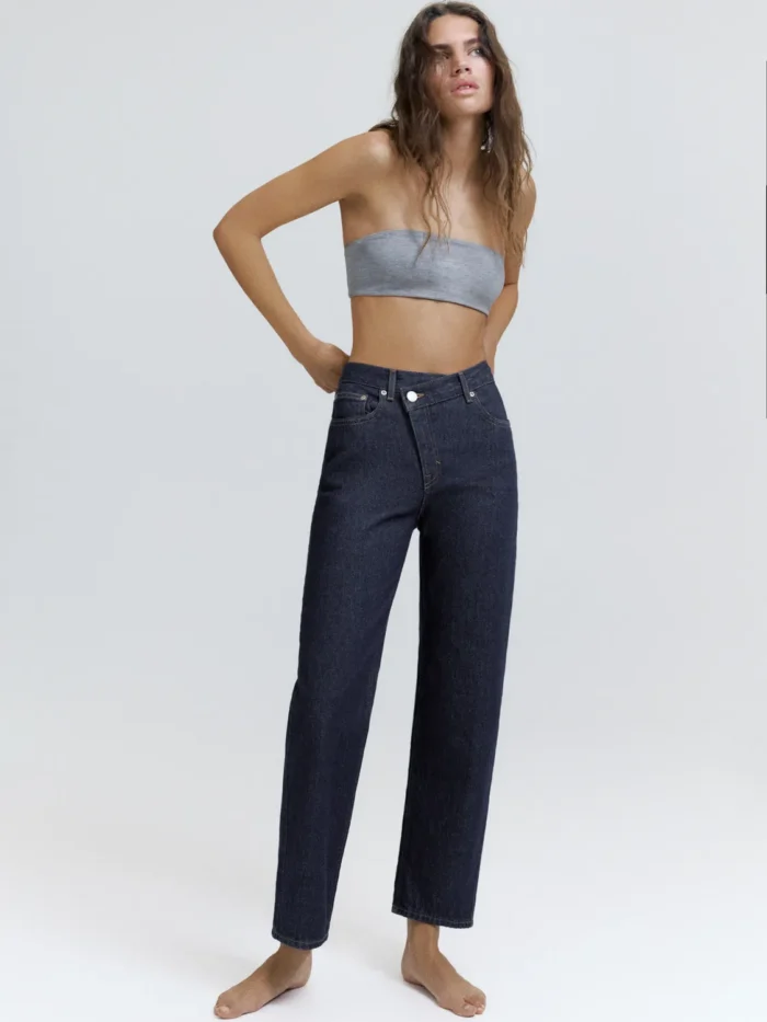 LACİVERT ÇAPRAZ BEL STRAİGHT FİT JEAN