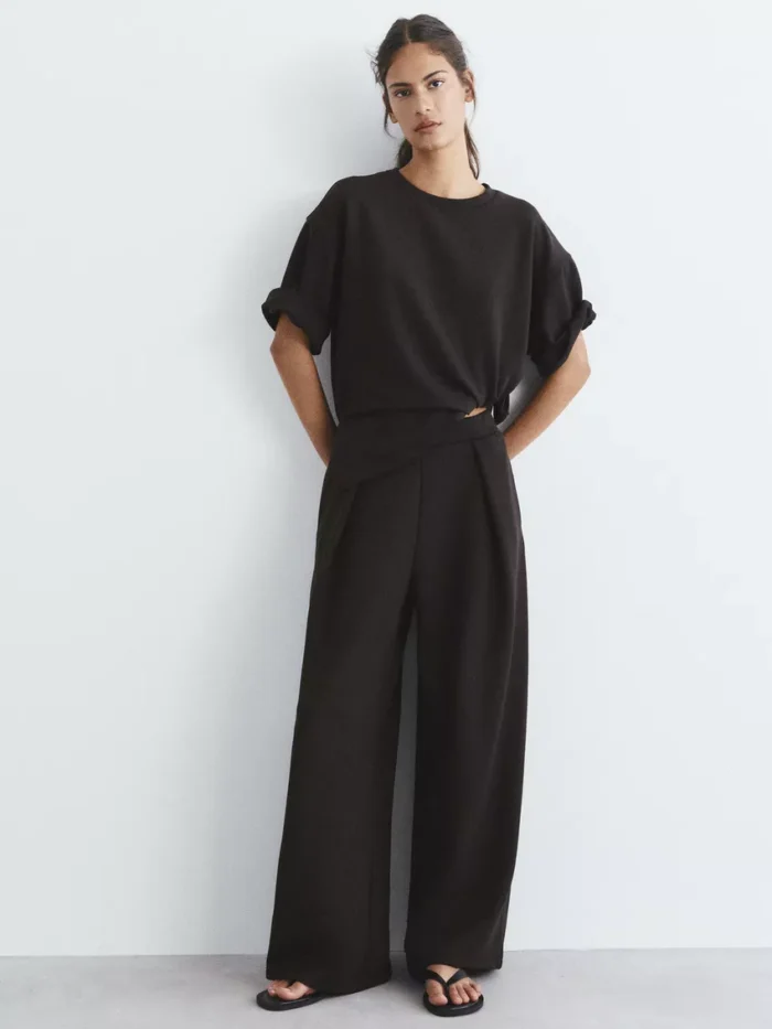 ANTRASİT GRİ RENK YUMUŞAK DOKUNUŞLU WIDE LEG PENSLİ PANTOLON