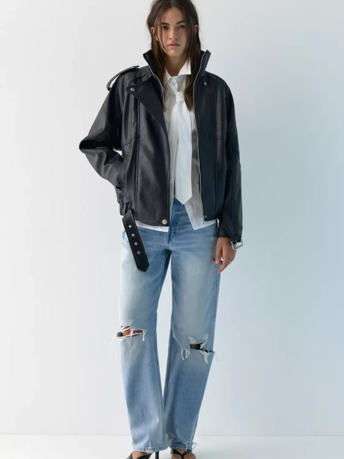 DİK YAKA SUNİ DERİ CEKET