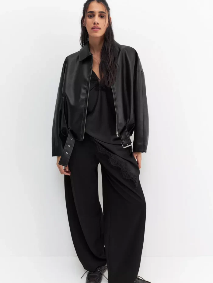 SİYAH RENK SUNİ DERİ BALON CEKET