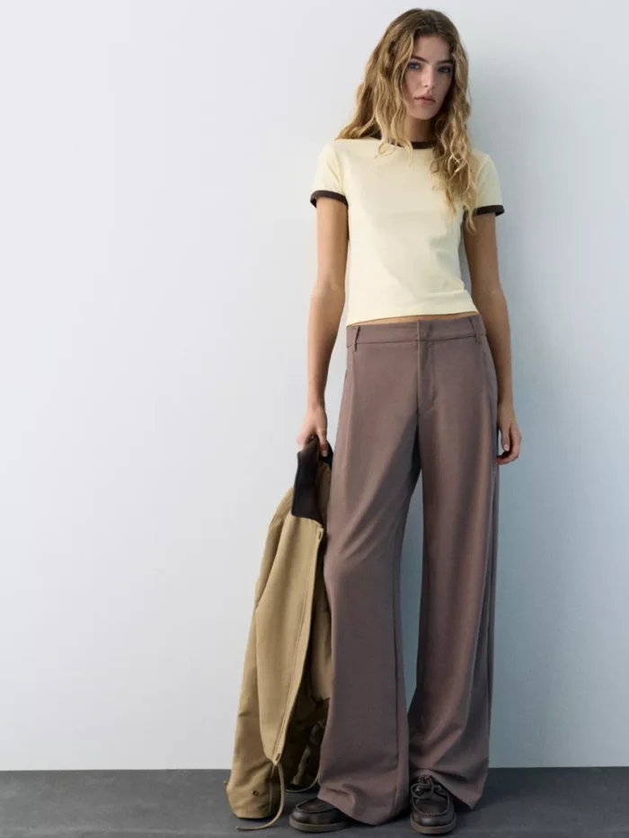 KAHVERENGİ PENSLİ KUMAŞ PANTOLON