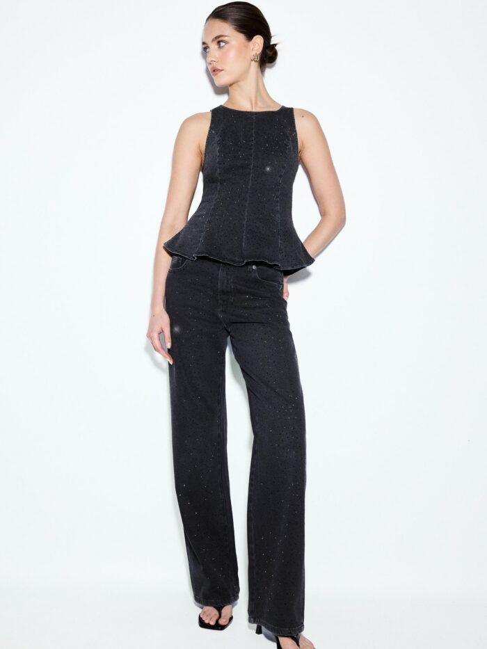 TAŞLI DENİM PEPLUM TOP